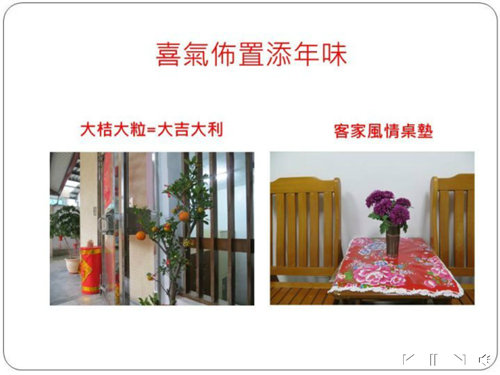 喜氣佈置添年味--大桔大粒=大吉大利、客家風情桌墊
